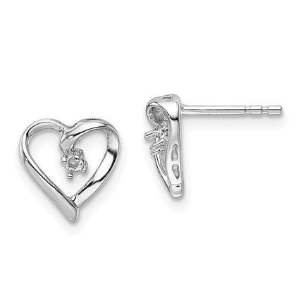 14k White Gold Fancy Diamond Heart Earring Mountings No Stones Included No Backs ,