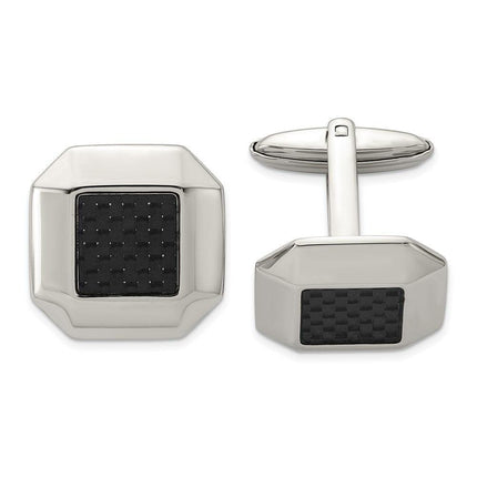 Stainless Steel Polished Black Carbon Fiber Inlay Cufflinks ,