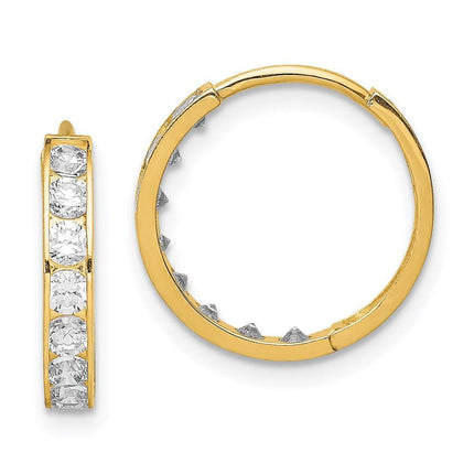14K CZ Hinged Hoop Earrings ,