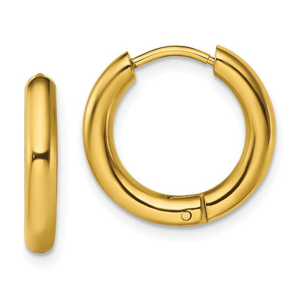 Stainless Steel Polished Yellow IP-plated 3mm Hinged Hoop Earrings ,