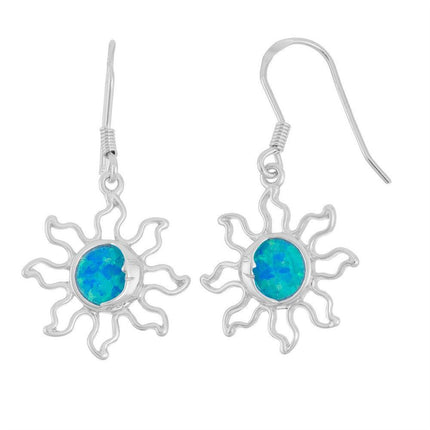 Sterling Silver Blue Inlay Opal Dangling Earrings ,