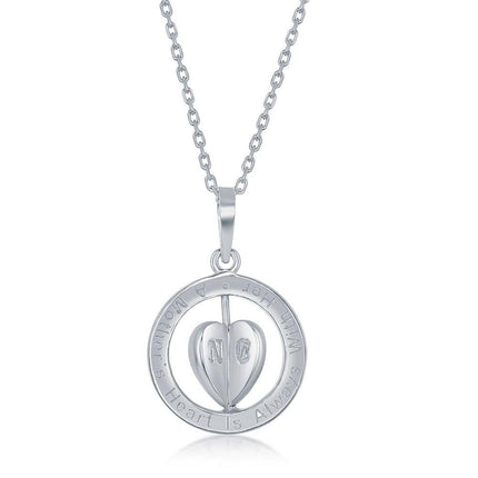 A Mothers Heart is Always with Her Children Spinning 3-D Heart; Sterling Silver Necklace ,