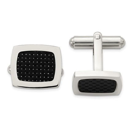 Stainless Steel Polished Black Carbon Fiber Inlay Cufflinks ,