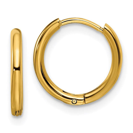 Stainless Steel Polished Yellow IP-plated 1.6mm Hinged Hoop Earrings ,