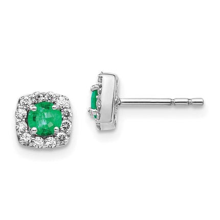 14k White Gold Diamond & Emerald Earrings ,