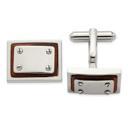 Stainless Steel Polished Wood Inlay Cufflinks ,