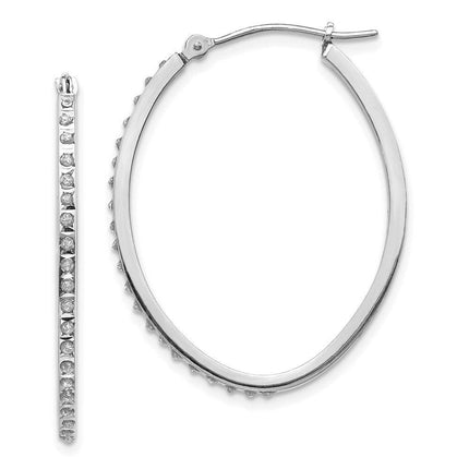 14k White Gold Diamond Fascination Oval Hinged Hoop Earrings ,