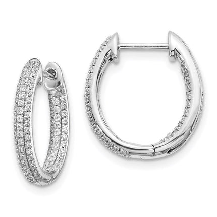 14k White Gold Diamond In-Out Hinged Hoop Earrings ,
