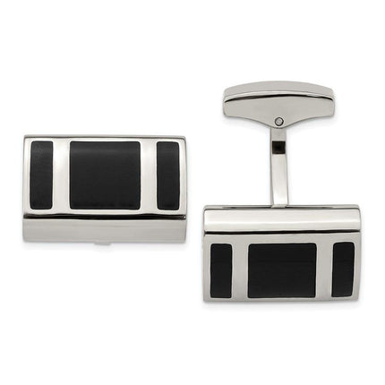 Stainless Steel Polished Black Rubber Rectangle Cufflinks ,