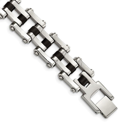 Stainless Steel Black Rubber 8.5in Bracelet ,