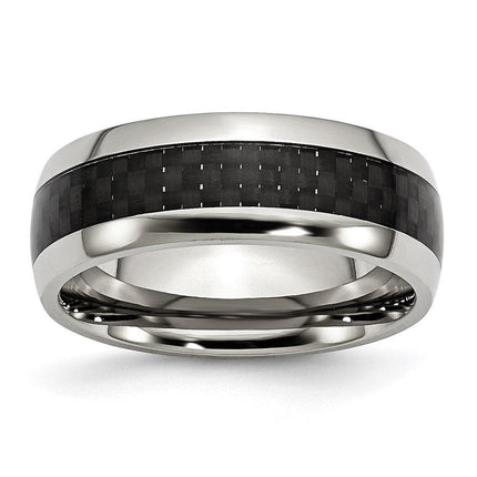 Stainless Steel Polished w/ Black Carbon Fiber Inlay 8mm Band ,