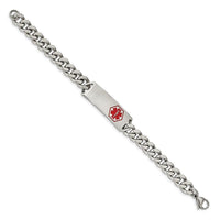 Stainless Steel Polished with Red Enamel 8in Medical ID Bracelet ,