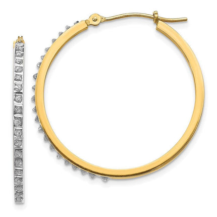 14k Diamond Fascination Round Hinged Hoop Earrings ,