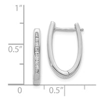 14k White Gold Diamond Oval Hoop Earrings ,