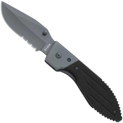 Ka-Bar Folding Knife - Warthog Drop Point Combo Blade Black G10 Handle | KB3073 ,