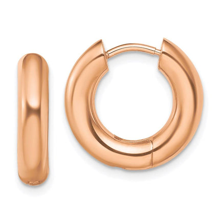 Stainless Steel Polished Rose IP-plated 4mm Hinged Hoop Earrings ,