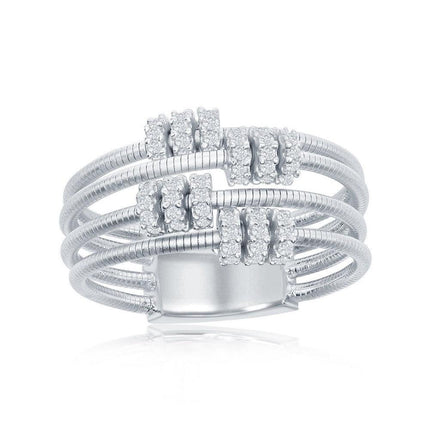 Sterling Silver Designer CZ Ring Bonded with Platinum, Size 7 ,