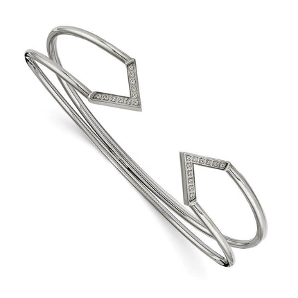 Stainless Steel Polished with CZ Flexible Cuff Bangle ,