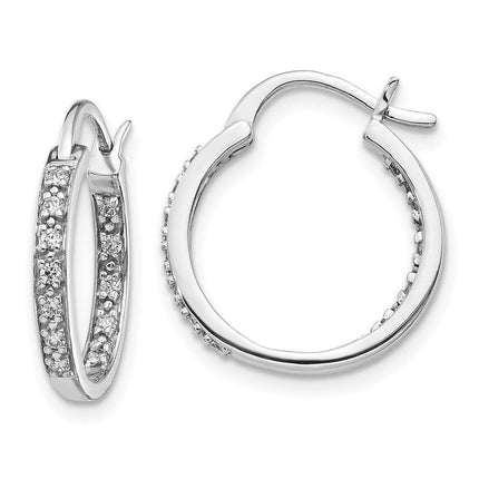 14k White Gold Diamond In/Out Hoop Earrings ,