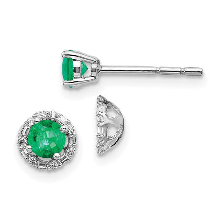 14k White Gold Diamond & Emerald Earrings ,
