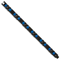 Stainless Steel Brushed & Polished Black & Blue IP-plated 8.75in Bracelet ,