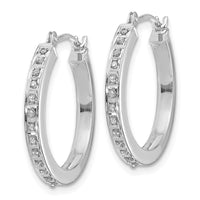 14k White Gold Diamond Fascination Round Hinged Hoop Earrings ,