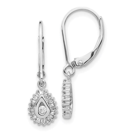 14k White Gold Diamond Leverback Earrings ,