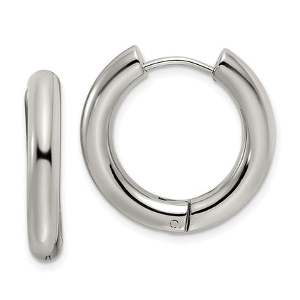 Stainless Steel Polished 4mm Hinged Hoop Earrings ,
