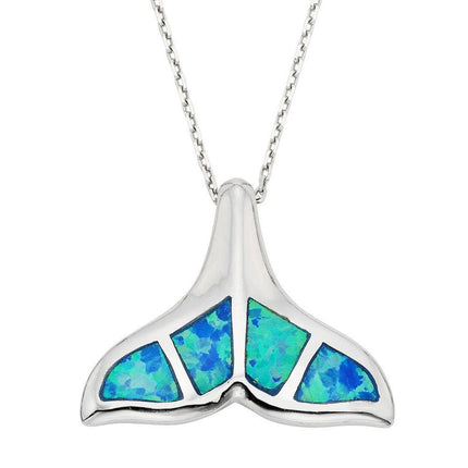Sterling Silver Blue Inlay Opal Whale Tail Pendant ,