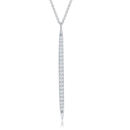 Sterling Silver CZ Vertical Bar Necklace ,