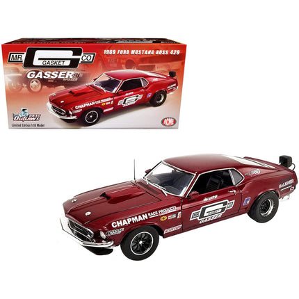 Acme 1/18 Diecast Model Car - 1969 Ford Mustang BOSS 429 Gasser Dark Red Metallic ,