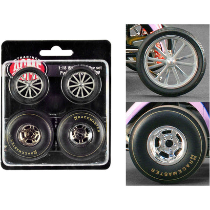 Acme 1/18 Scale Model Wheels and Tires - Altered Dragster Chrome, Set of 4 pieces ,