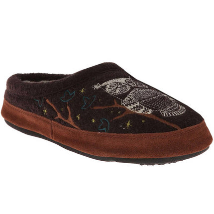 Acorn Women's Mule Slippers - Forest Hoodback, Chocolate Owl, Medium | A10077-CHO-M ,