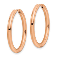 Stainless Steel Polished Rose IP-plated 3mm Hinged Hoop Earrings ,
