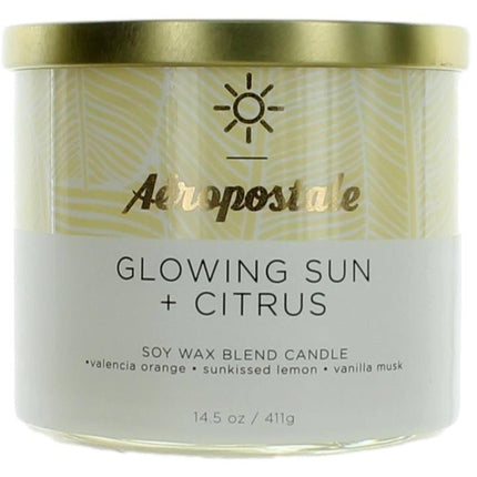 Aeropostale Candle Glowing Sun and Citrus - Soy Wax Blend 3 Wick Scented, 14.5 oz ,