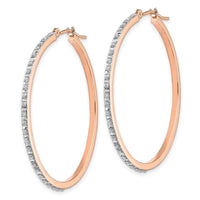 14k Rose Gold Diamond Fascination Round Hinged Hoop Earrings ,
