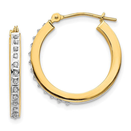 14k Diamond Fascination Round Hinged Hoop Earrings ,