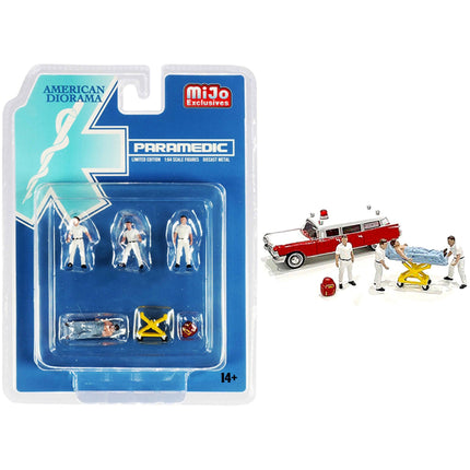 American Diorama Diecast Set - Paramedic 4 Figurines and 2 Accessories 1/64 Models ,