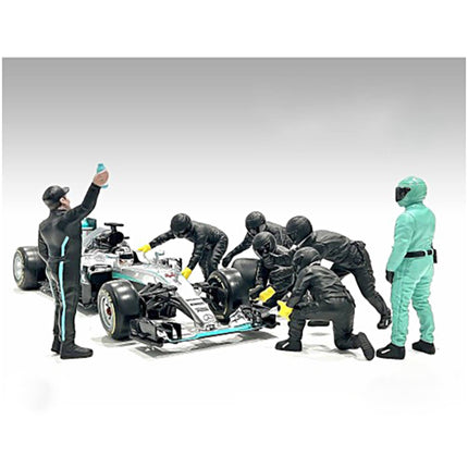 American Diorama Figure Set - Formula One Pit Crew 7 Black for 1/43 Scale Models ,