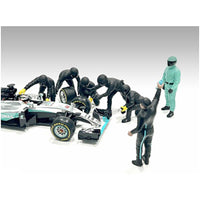 American Diorama Figure Set - Formula One Pit Crew 7 Black for 1/43 Scale Models ,