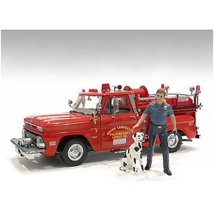 American Diorama Figures - Firefighters Fire Trainer and Dog for 1/24 Scale Models ,