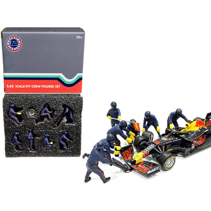 American Diorama Figurine Set - Formula One F1 Pit Crew 7 Team Blue for 1/43 Scale ,