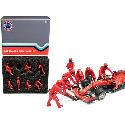 American Diorama Figurine Set - Formula One F1 Pit Crew 7 Team Red for 1/43 Scale ,