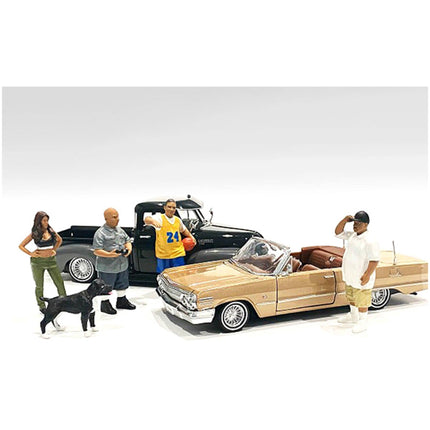American Diorama Figurine Set - Lowriderz and a Dog 5 Piece for 1/18 Scale Models ,