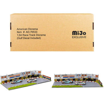 American Diorama Race Track - Gulf Oil with Decals for 1/64 Models Rubber Tires ,