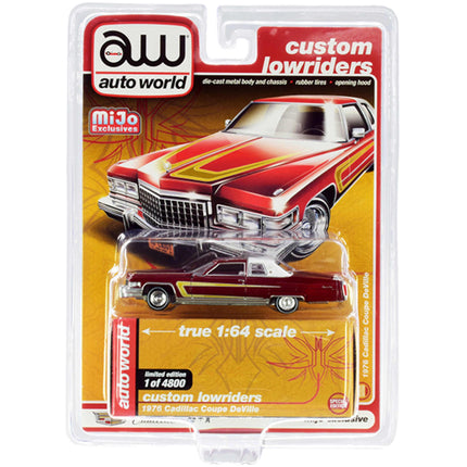 Autoworld 1/64 Diecast Model Car - 1976 Cadillac Coupe DeVille Burgundy and White ,