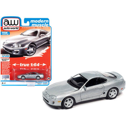 Autoworld 1/64 Diecast Model Car - Modern Muscle 1993 Toyota Supra Alpine Silver ,