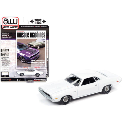 Autoworld 1/64 Diecast Model Car - Muscle Machines 1970 Dodge Challenger R/T White ,