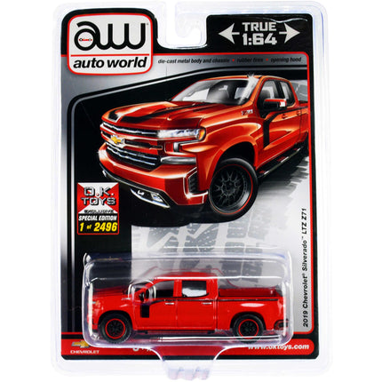 Autoworld 1/64 Diecast Model Pickup Truck - 2019 Chevrolet Silverado LTZ Z71, Red ,