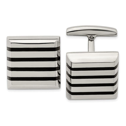 Stainless Steel Polished Black Rubber Square Cufflinks ,